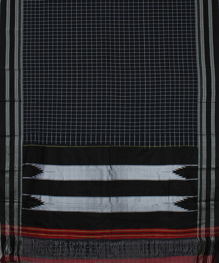 Black checks black gayatri border handwoven ilkal cotton silk saree