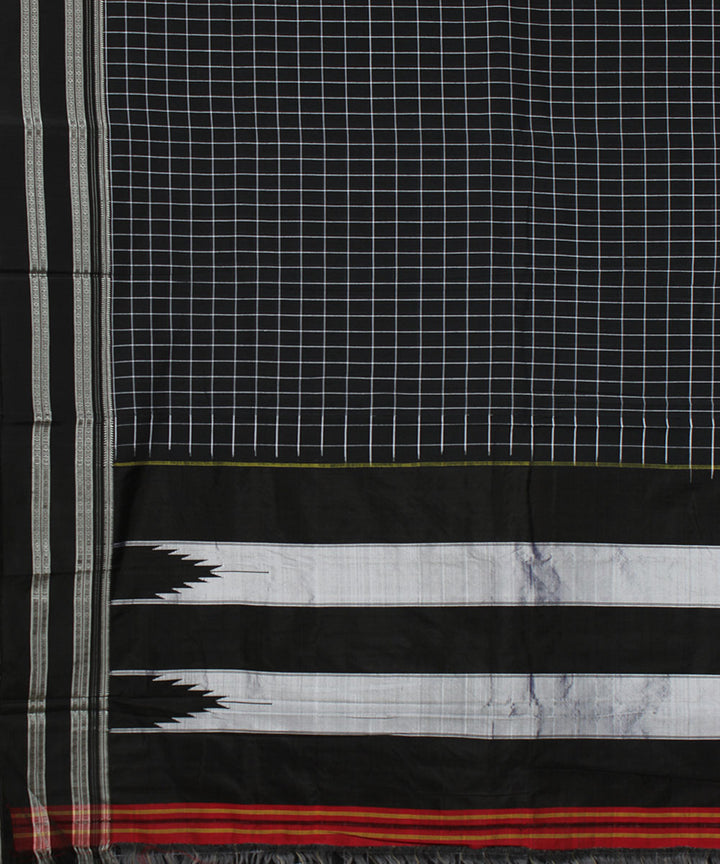 Black checks black gayatri border handwoven ilkal cotton silk saree