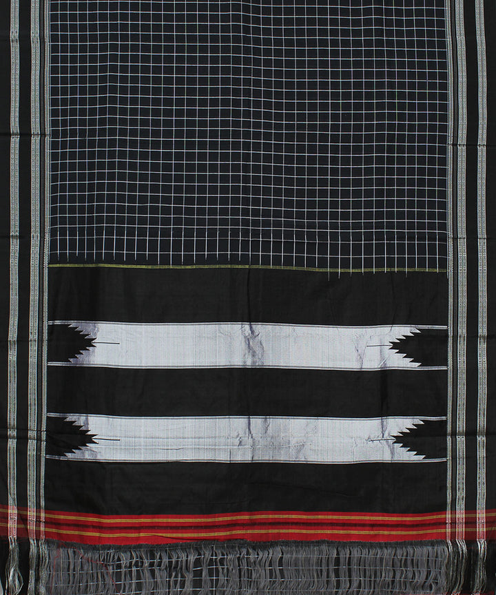 Black checks black gayatri border handwoven ilkal cotton silk saree