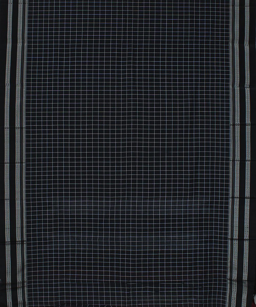 Black checks black gayatri border handwoven ilkal cotton silk saree