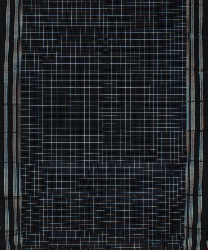 Black checks black gayatri border handwoven ilkal cotton silk saree