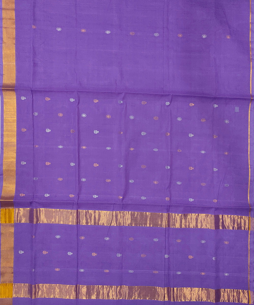 Violet cotton with golden zari border venkatagiri handwoven saree