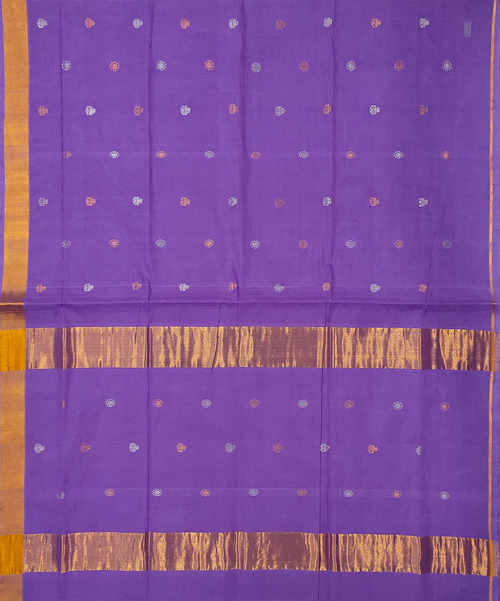 Violet cotton with golden zari border venkatagiri handwoven saree