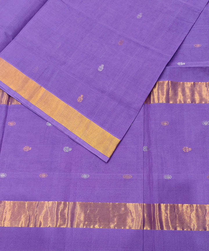 Violet cotton with golden zari border venkatagiri handwoven saree
