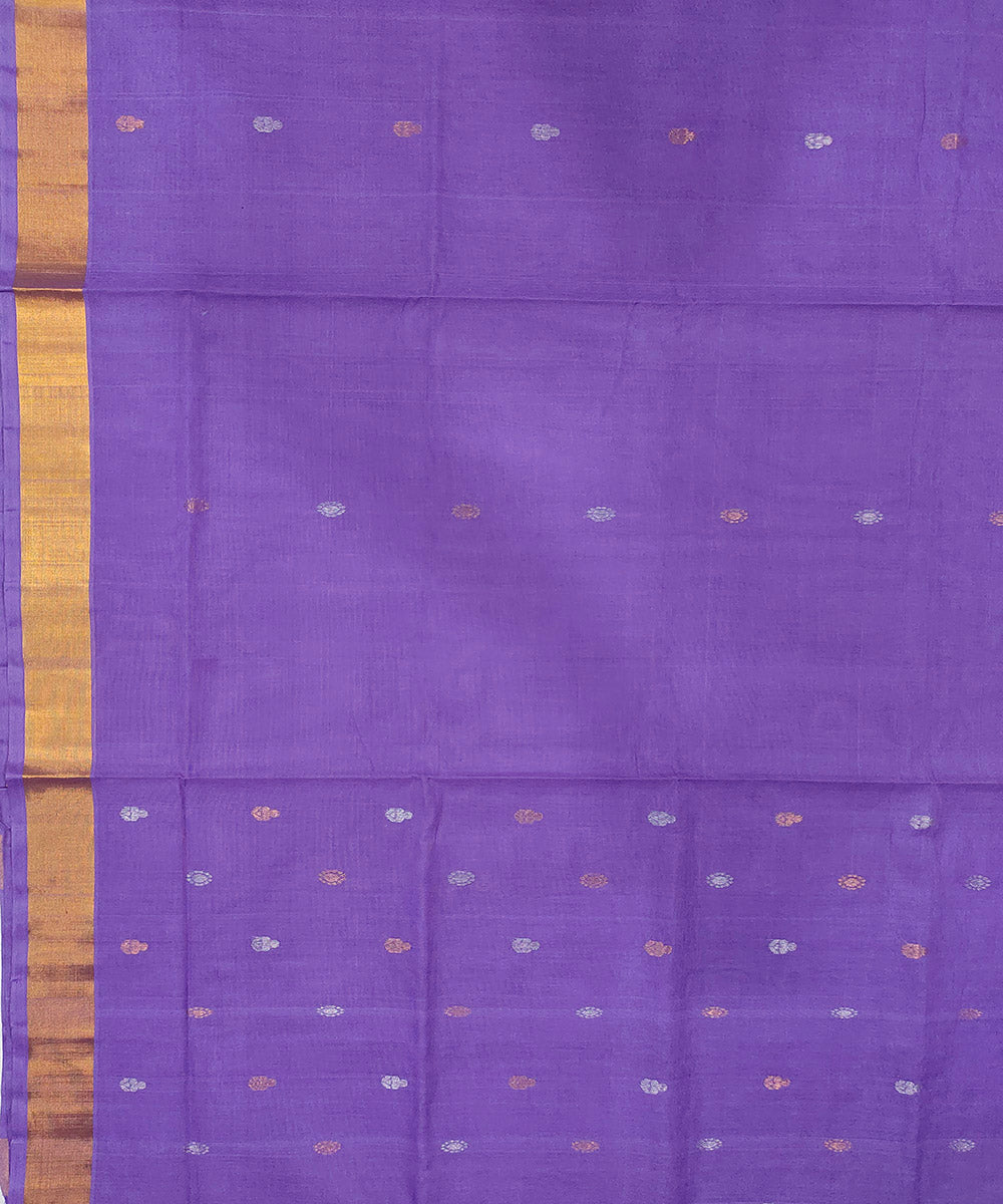 Violet cotton with golden zari border venkatagiri handwoven saree