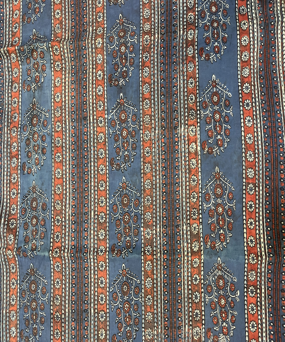 Blue red natural dyed cotton hand block printed ajrakh fabric