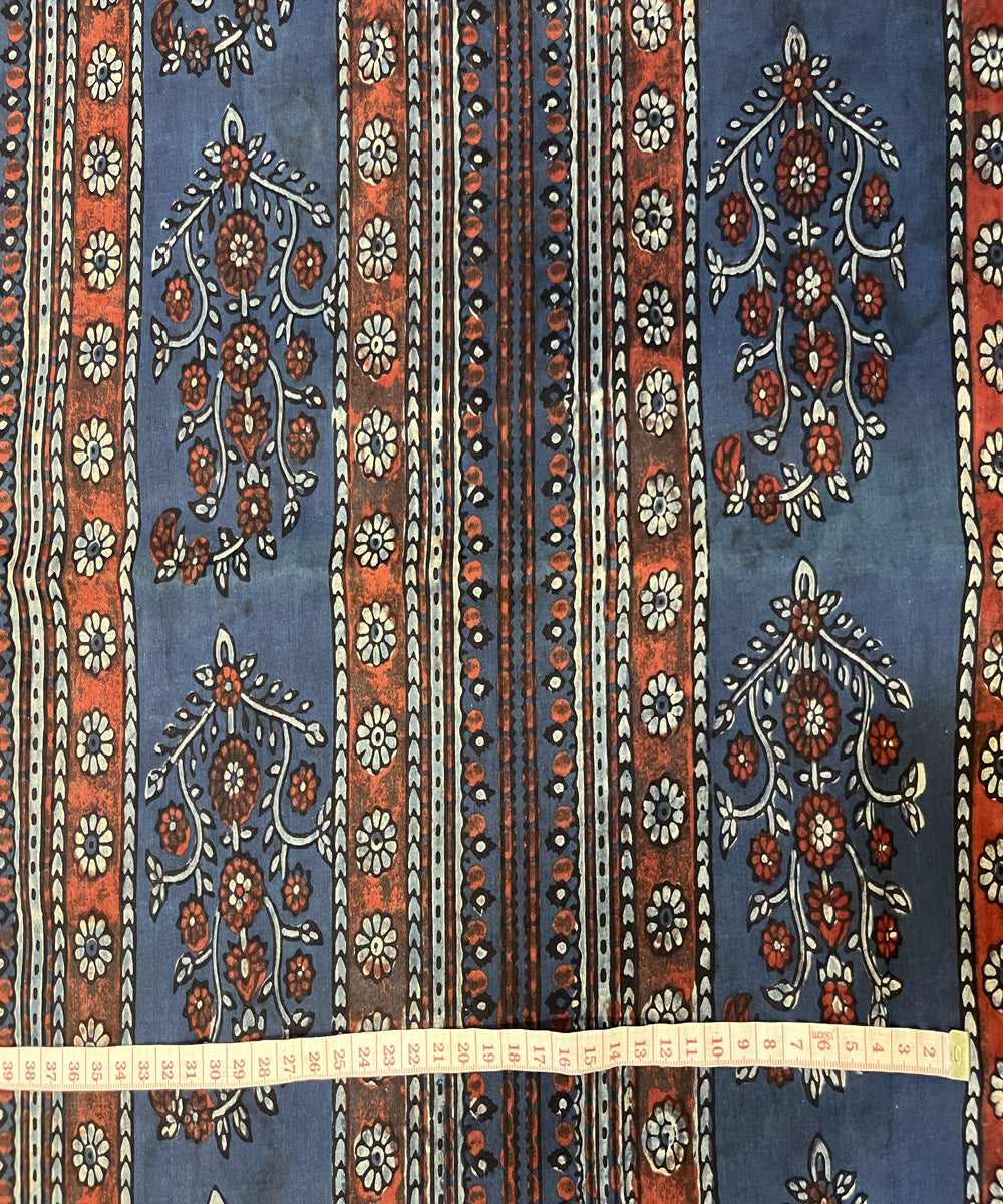 Blue red natural dyed cotton hand block printed ajrakh fabric