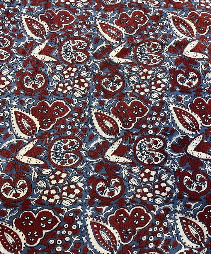 Blue maroon natural dyed hand block printed ajrakh cotton fabric