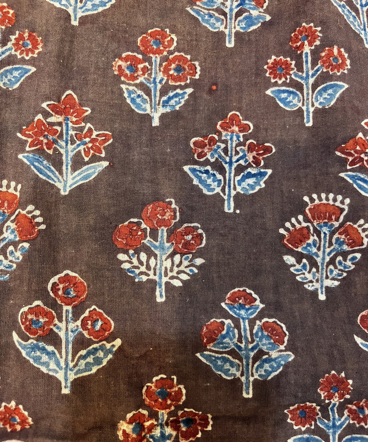 Rust red natural dyed hand block printed ajrakh cotton fabric