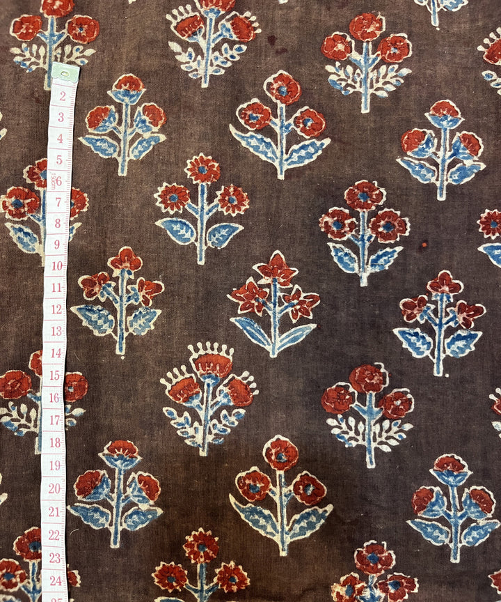 Rust red natural dyed hand block printed ajrakh cotton fabric