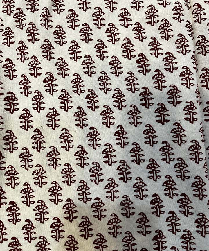 White red natural dyed hand block printed ajrakh cotton fabric