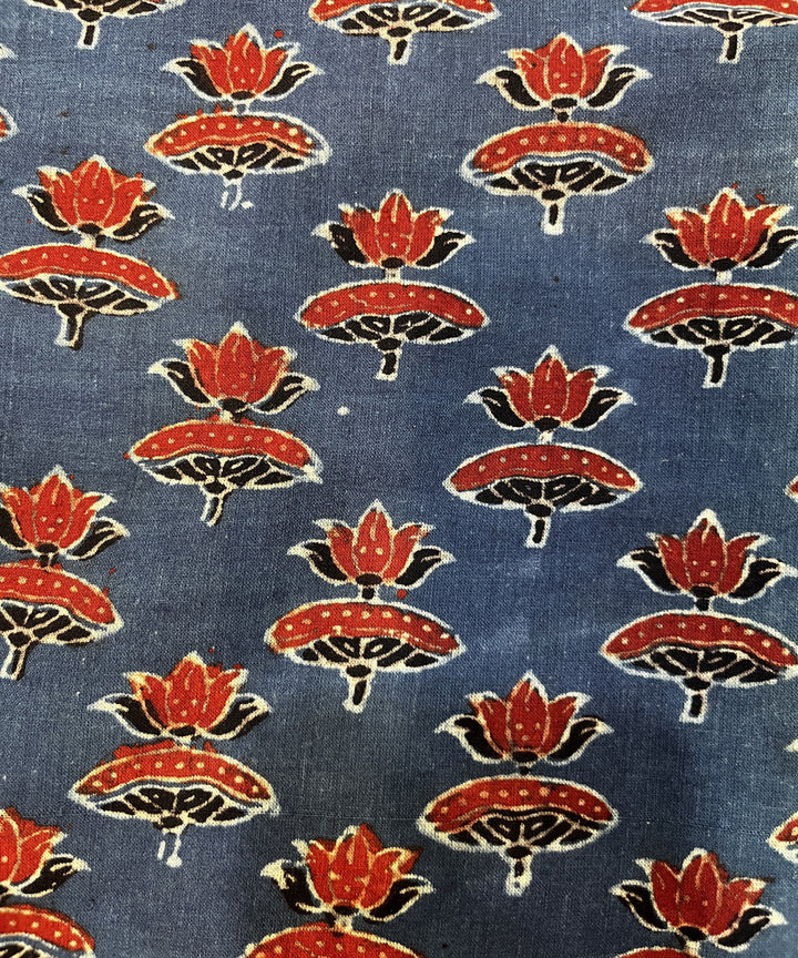 Blue red natural dyed hand block printed cotton ajrakh fabric