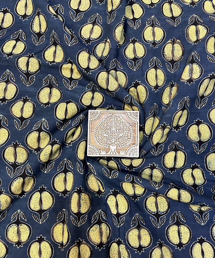 Blue cream natural dyed hand block printed ajrakh cotton fabric