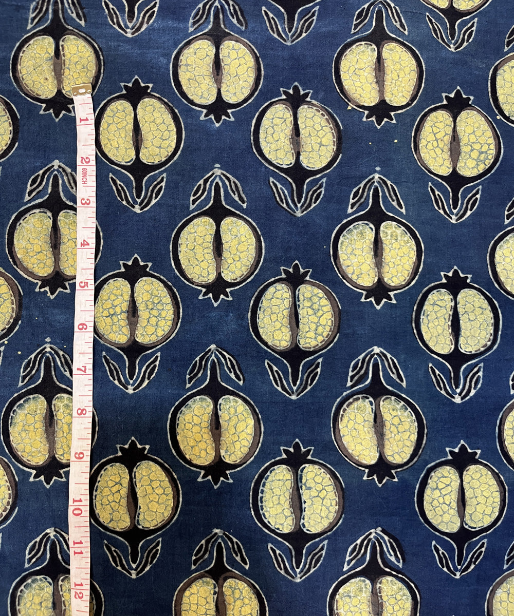 Blue cream natural dyed hand block printed ajrakh cotton fabric