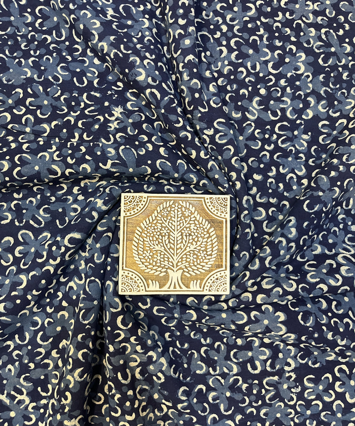 Indigo blue natural dyed cotton hand block printed fabric