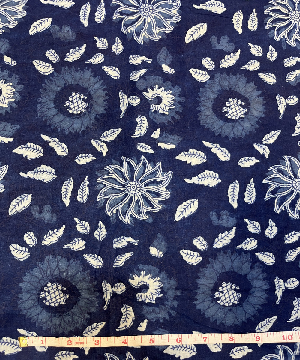 Indigo offwhite natural dyed hand block printed cotton fabric