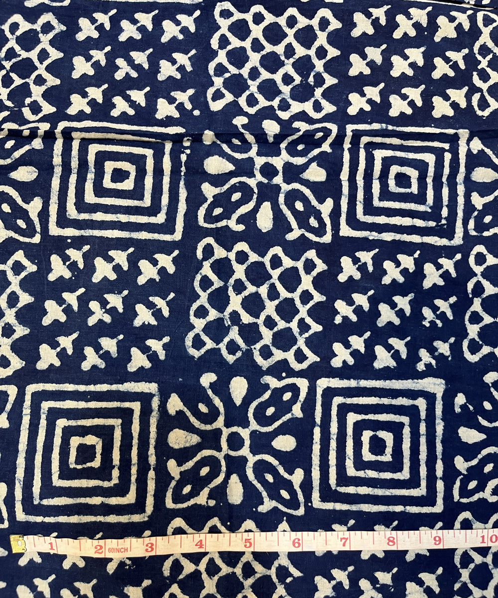 Indigo offwhite cotton natural dyed hand block printed fabric
