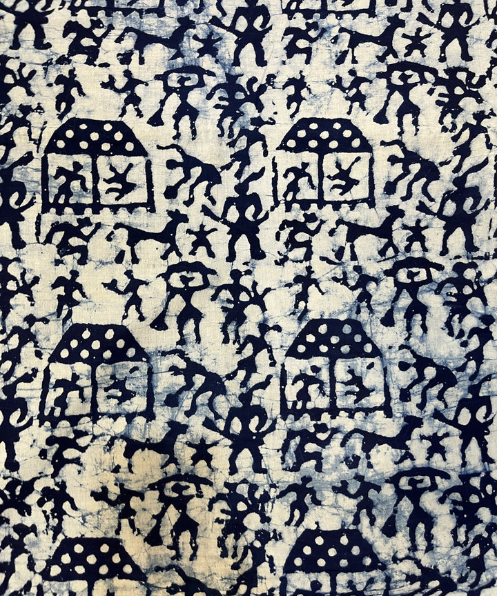 Indigo blue cotton natural dyed hand block printed fabric