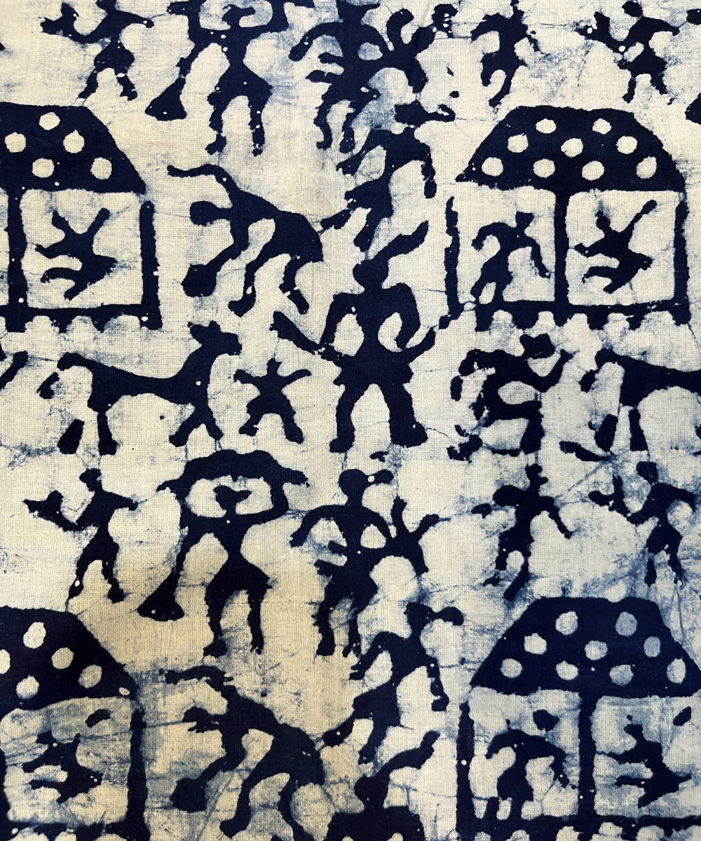 Indigo blue cotton natural dyed hand block printed fabric