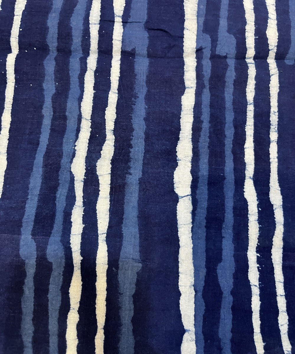 Indigo blue natural dyed hand block printed cotton fabric