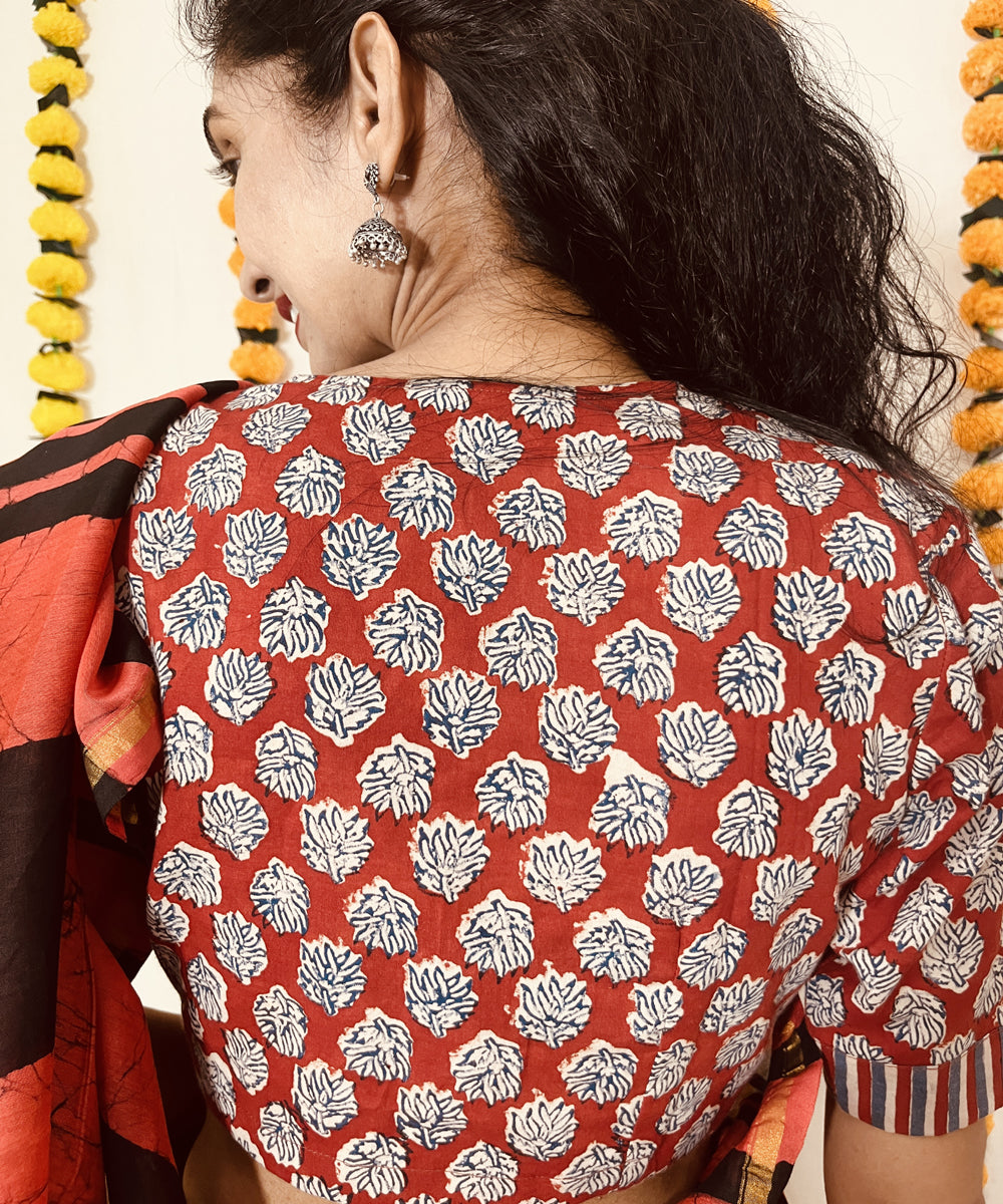 Black red hand block bagru print chanderi sico saree