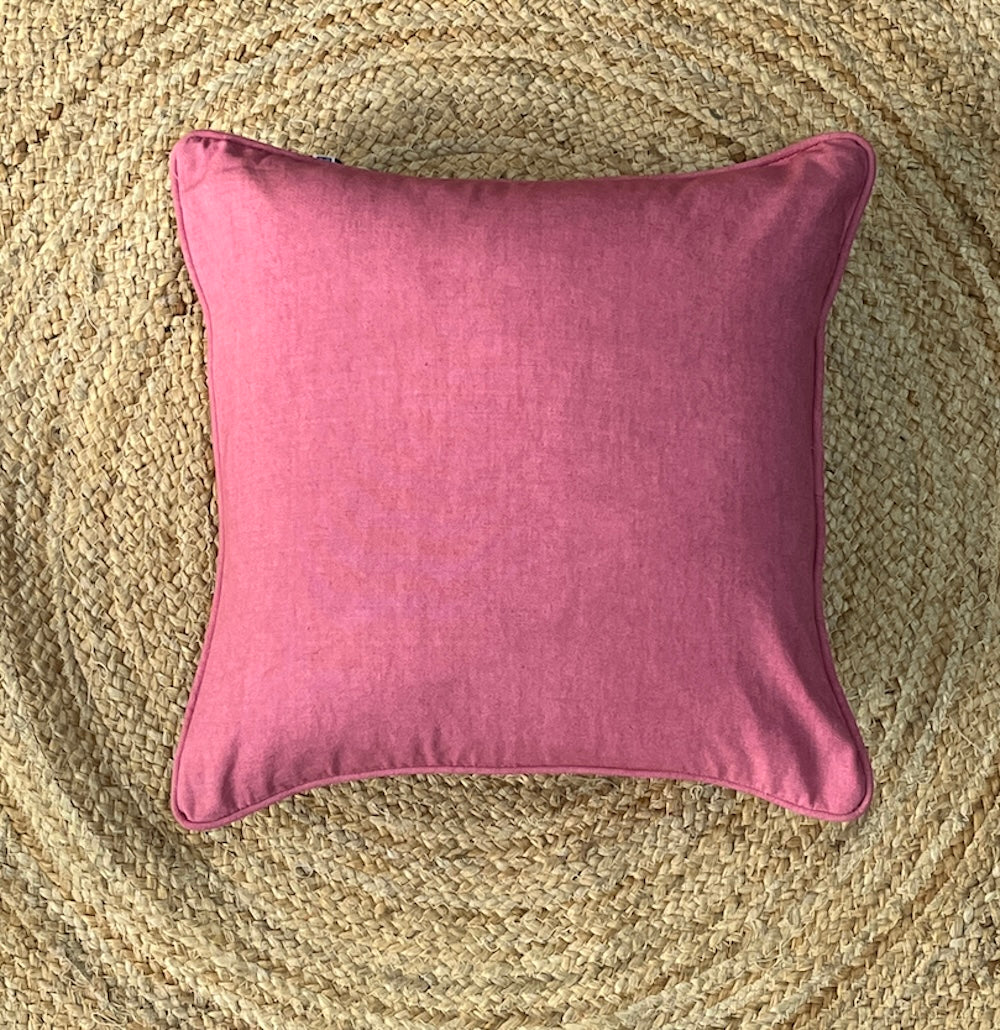 Pink plain handloom cotton cushion cover