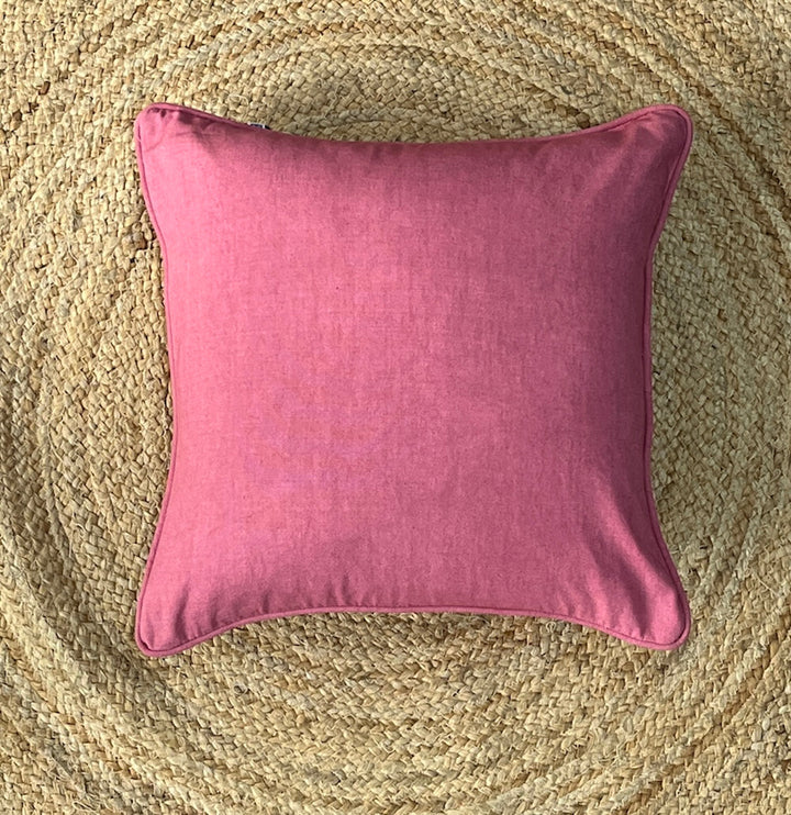 Pink plain handloom cotton cushion cover