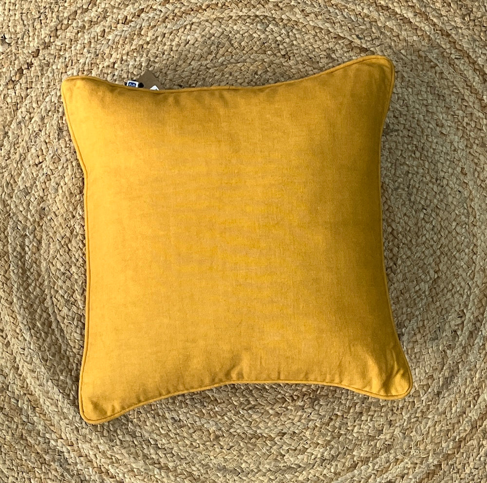 Mustard plain handloom cotton cushion cover