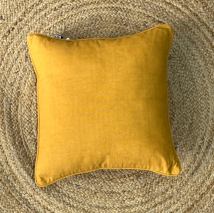 Mustard plain handloom cotton cushion cover