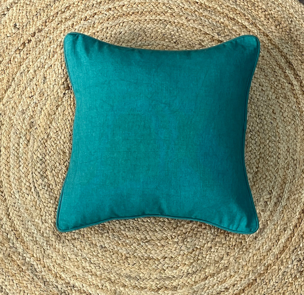 Dark teal green handloom cotton cushion cover