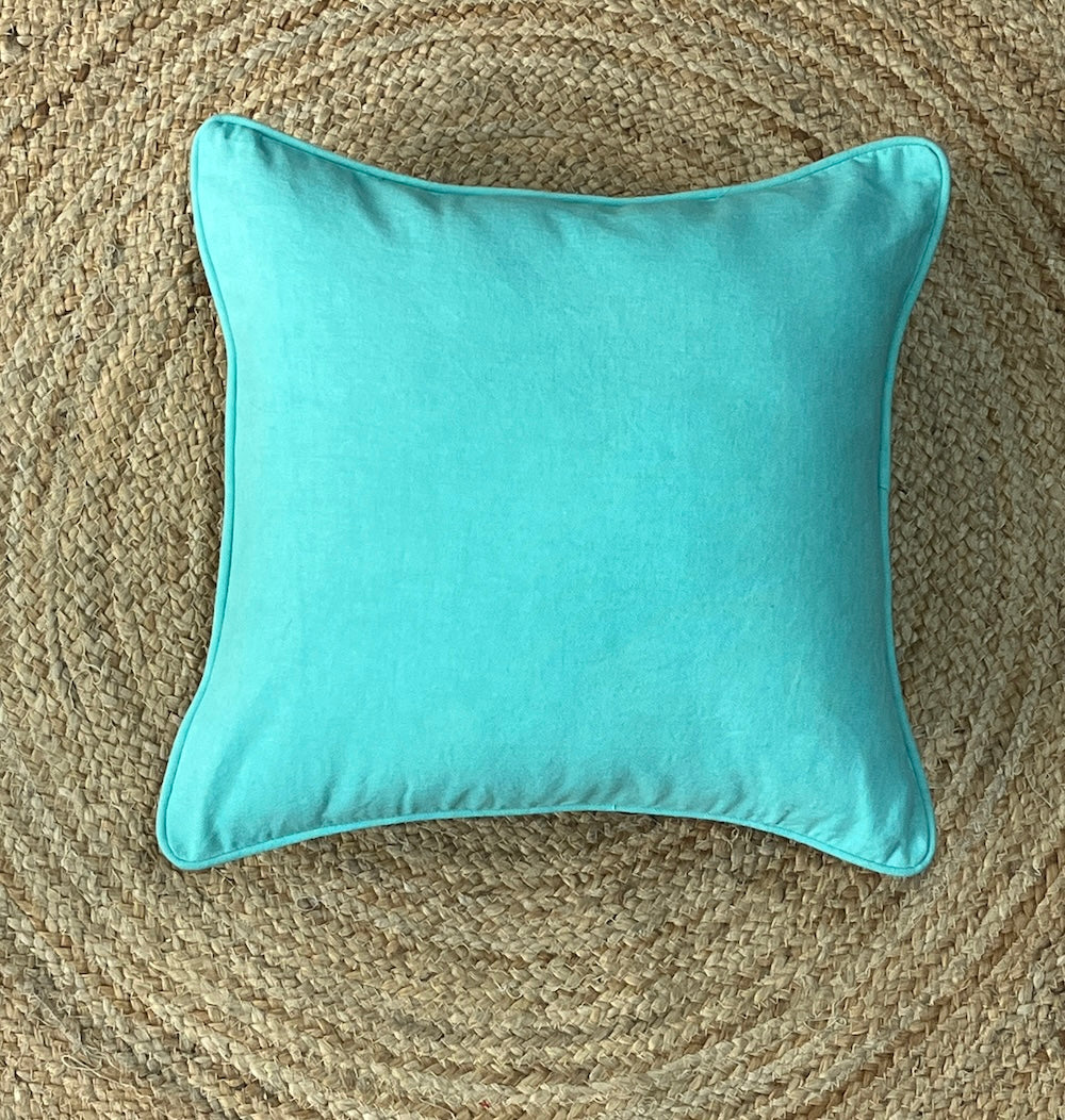 Teal green plain handloom cotton cushion cover