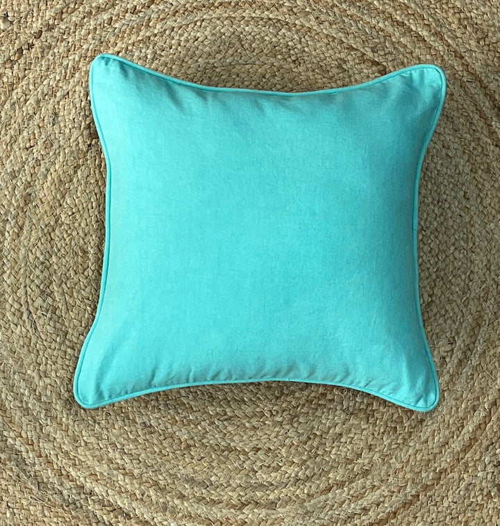 Teal green plain handloom cotton cushion cover
