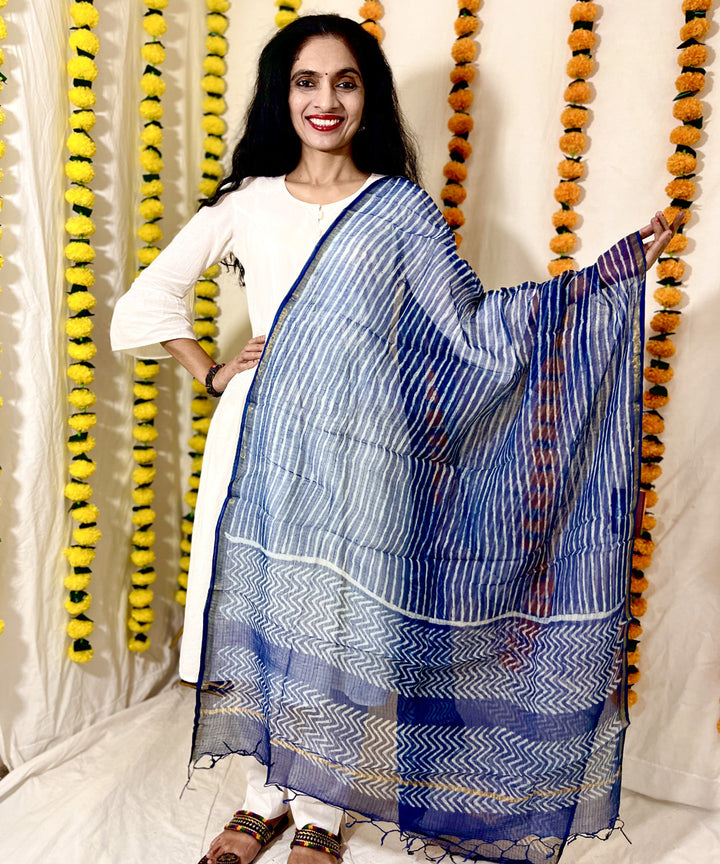 Indigo hand block printed kota doriya dupatta