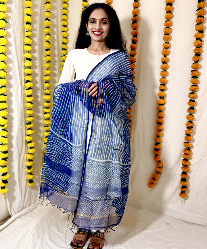 Indigo hand block printed kota doriya dupatta