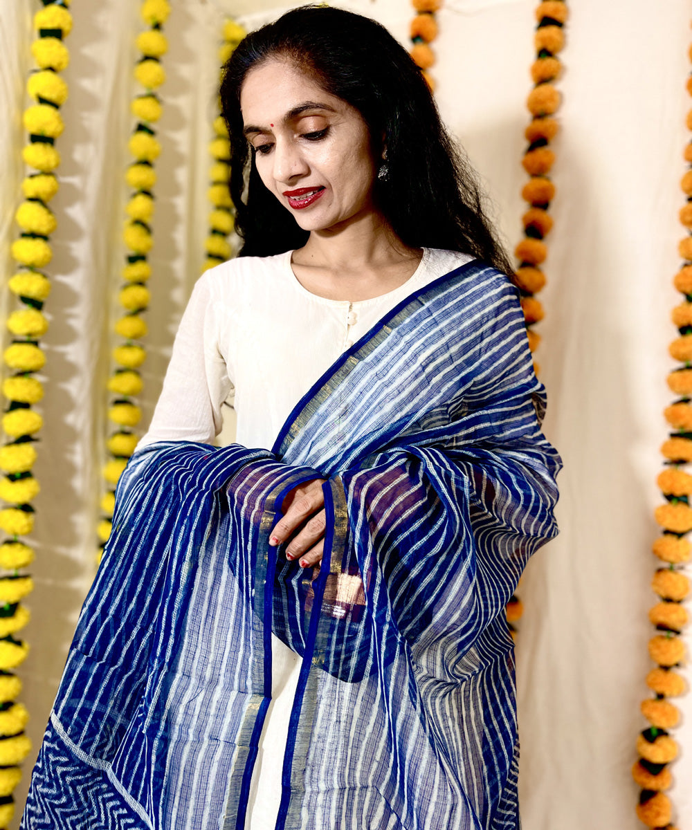 Indigo hand block printed kota doriya dupatta