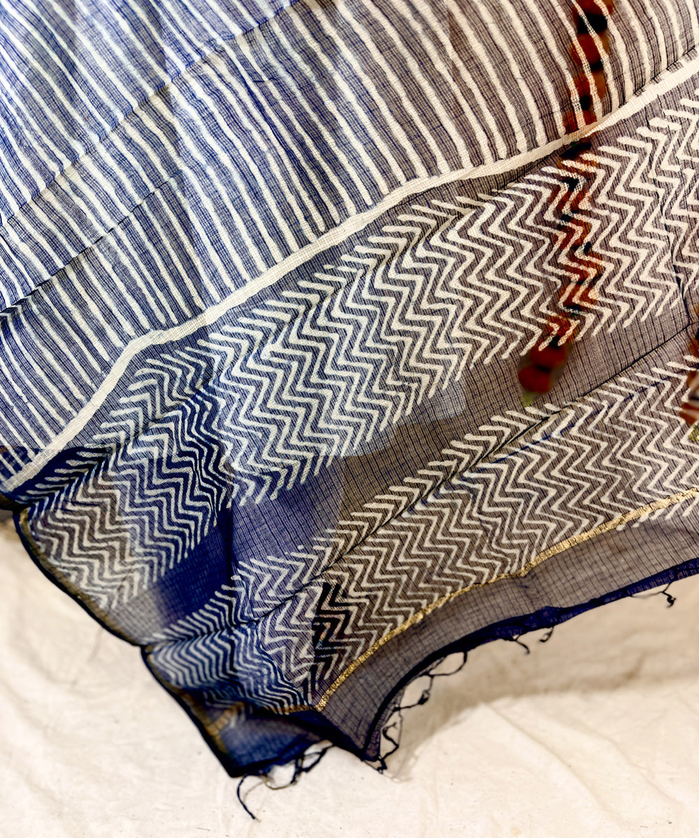 Indigo hand block printed kota doriya dupatta