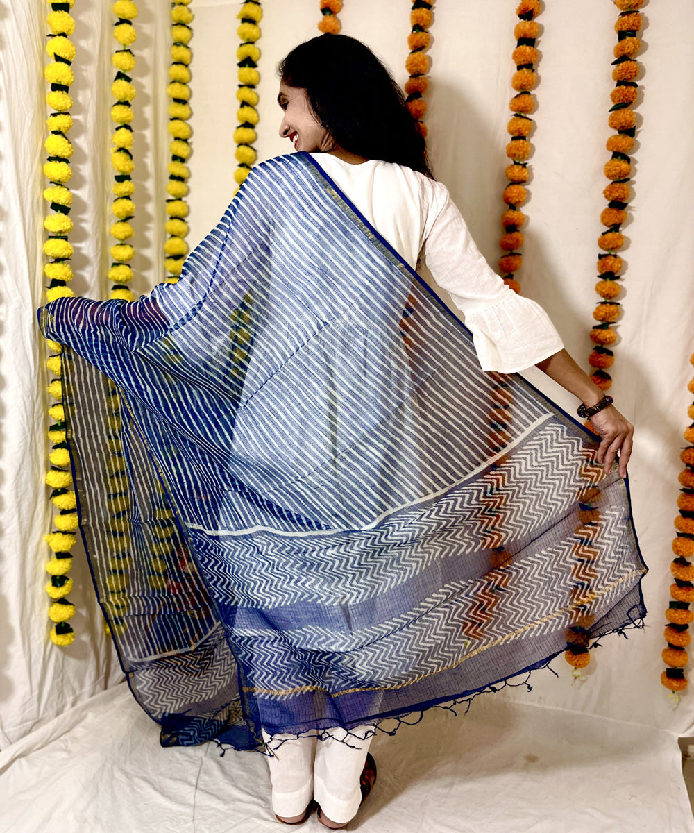 Indigo hand block printed kota doriya dupatta