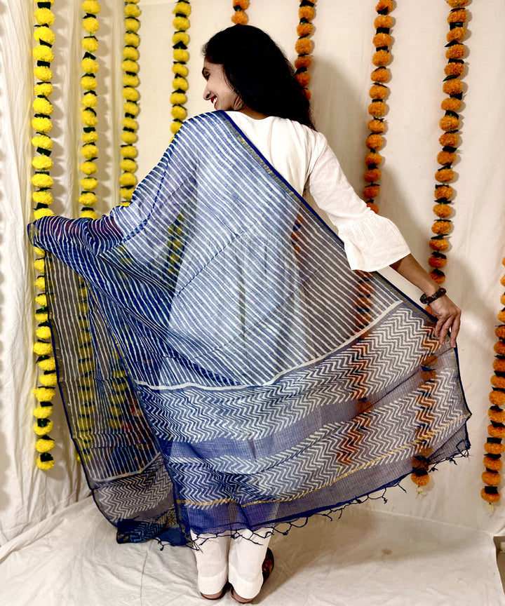 Indigo hand block printed kota doriya dupatta