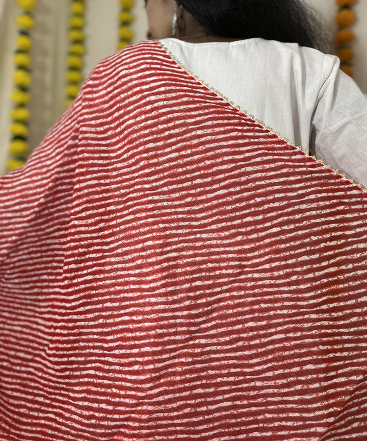 Red mul cotton hand block printed dupatta