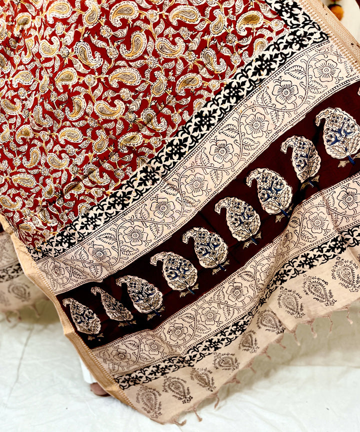 Red uppada silk kalamkari hand block printed dupatta