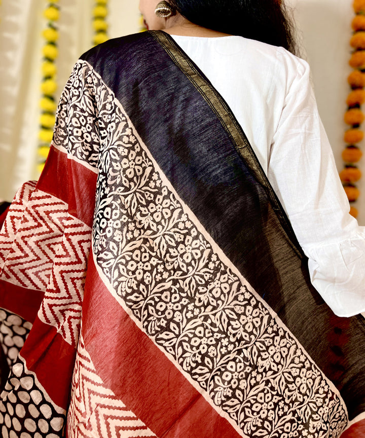 Multicolor hand block printed chanderi silk dupatta