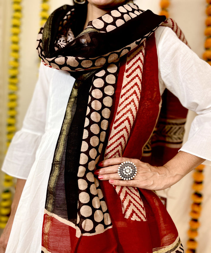 Multicolor hand block printed chanderi silk dupatta