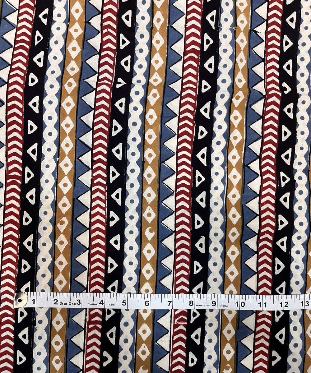 Multicolor natural dyed hand block printed cotton fabric