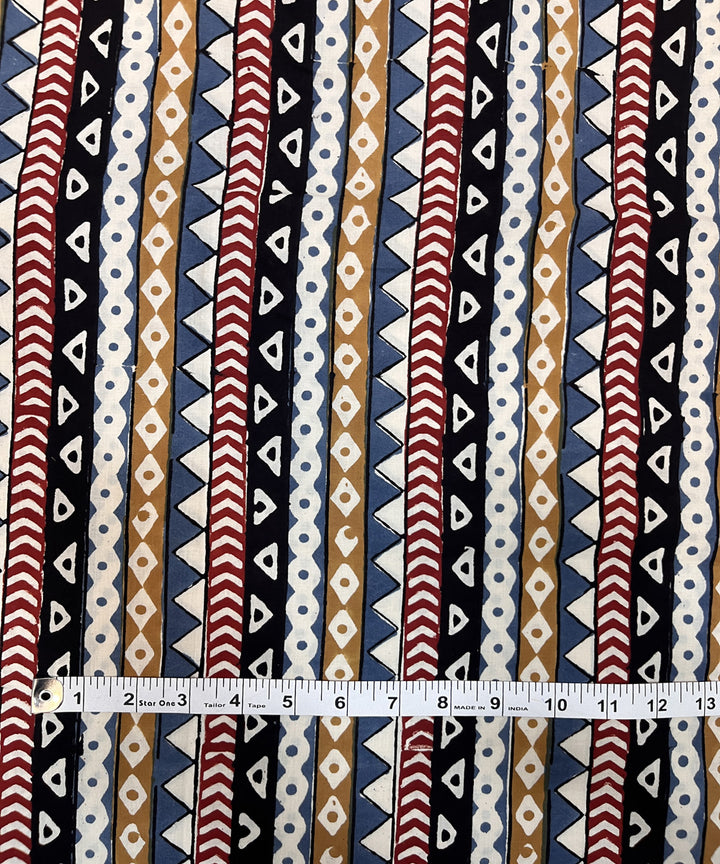 Multicolor natural dyed hand block printed cotton fabric