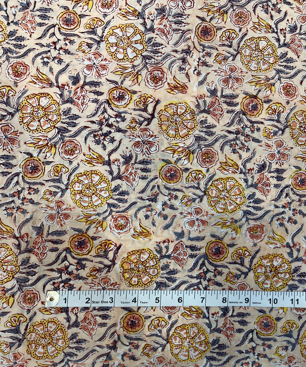 Beige red natural dyed sanganeri hand cotton block printed fabric