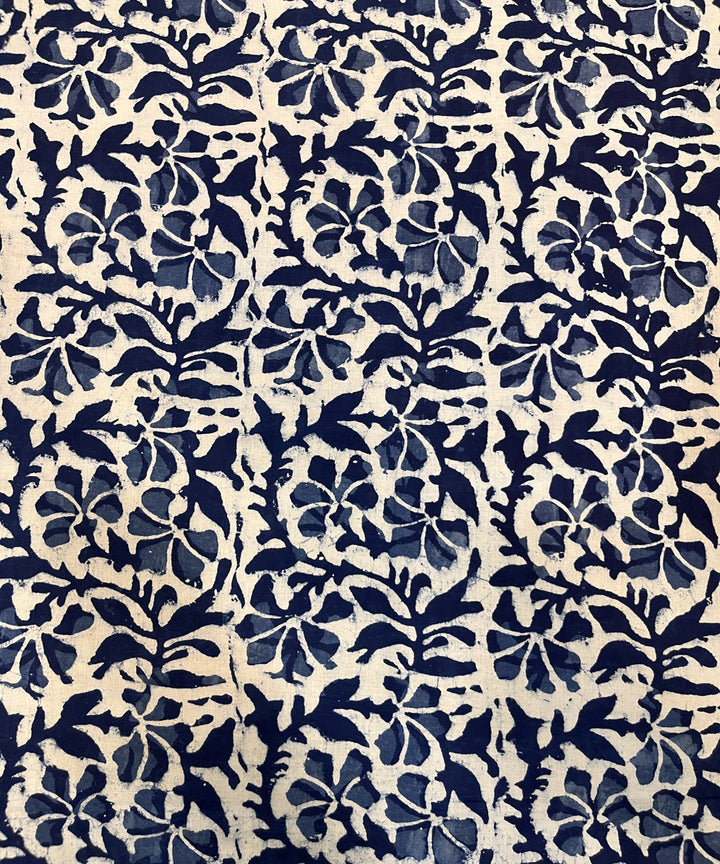 Indigo blue cotton natural dyed hand block printed fabric