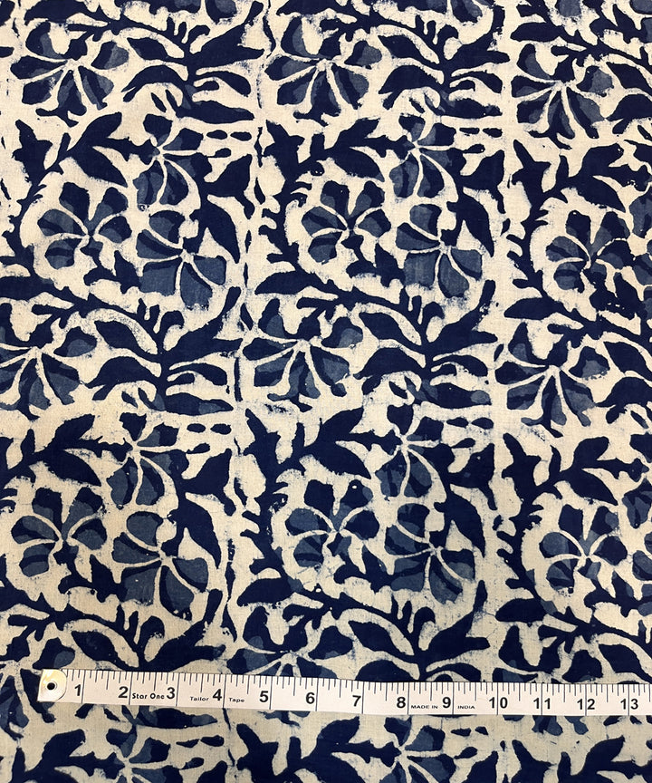 Indigo blue cotton natural dyed hand block printed fabric