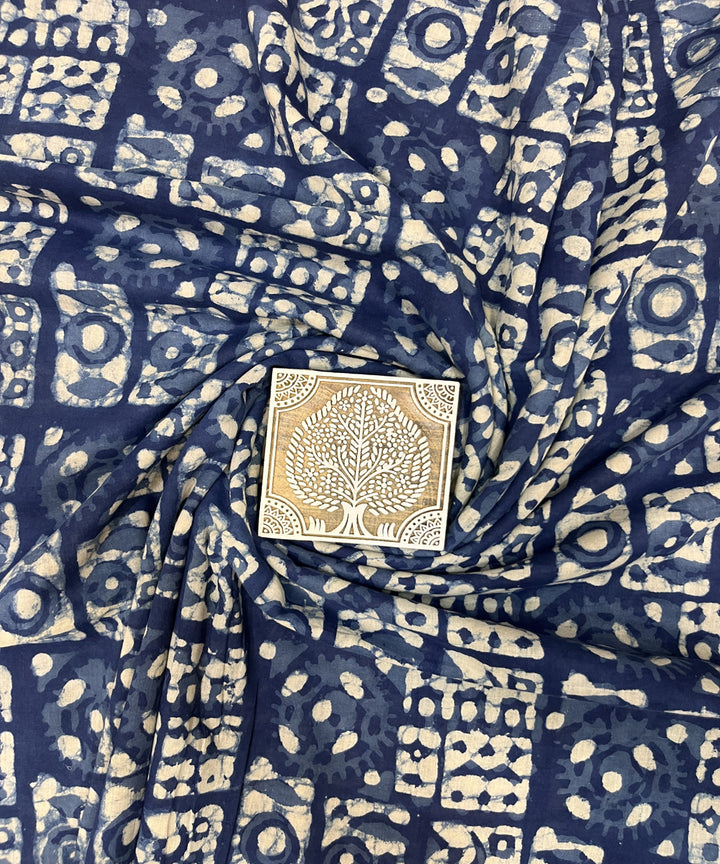 Indigo blue natural dyed hand block printed cotton fabric