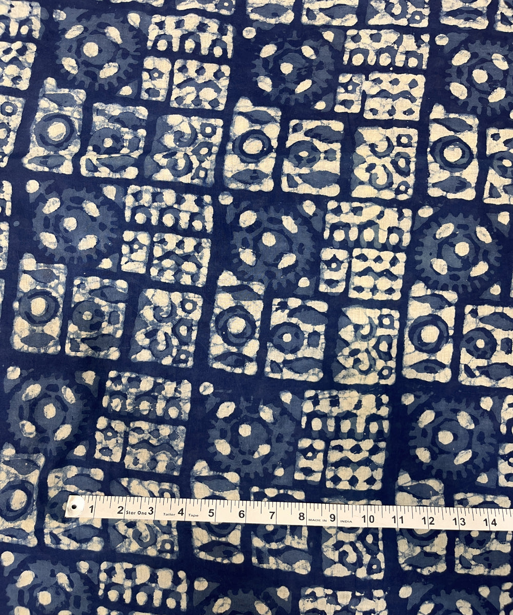 Indigo blue natural dyed hand block printed cotton fabric