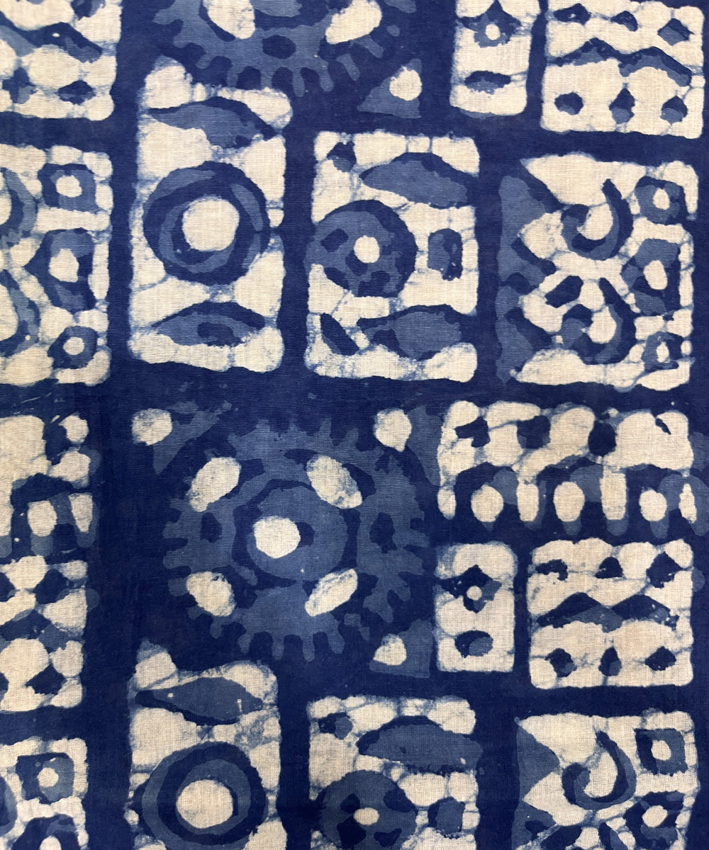 Indigo blue natural dyed hand block printed cotton fabric